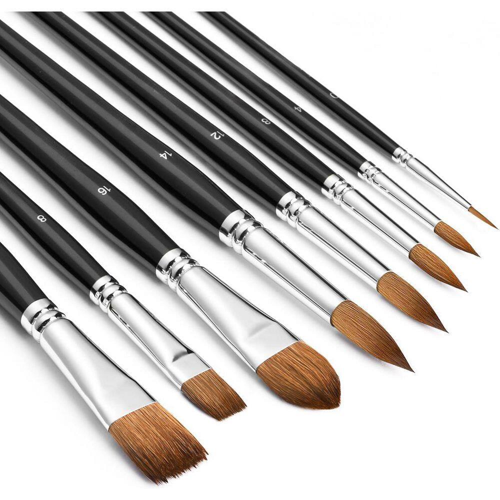 8-Pcs Kolinsky Sable Watercolor Paint Brush Set Variety Shapes Flat Round Cat's Tongue Oval for Acrylic Gouache Inks price history on PriceWatchPro
