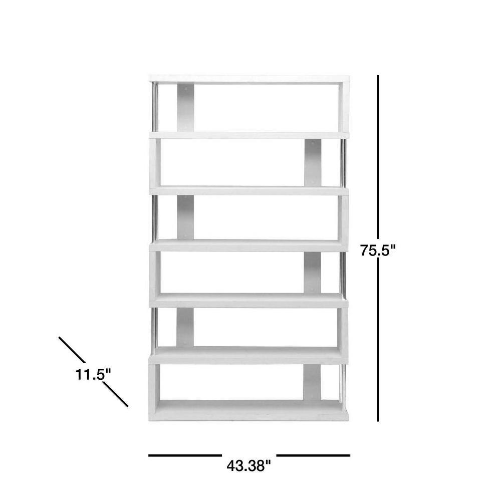 Modern 48" White Engineered Wood Bookcase with Chrome Accents