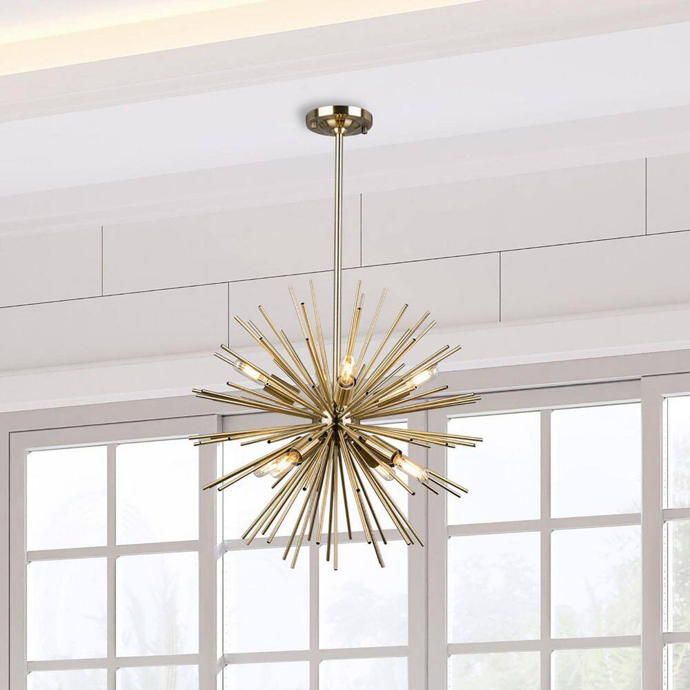 Satin Brass Sputnik 8-Light Geometric Chandelier with Dimmable LED
