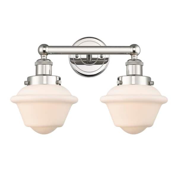 Oxford 15.5 in. 2-Light Polished Nickel Vanity Light with Glass Shade
