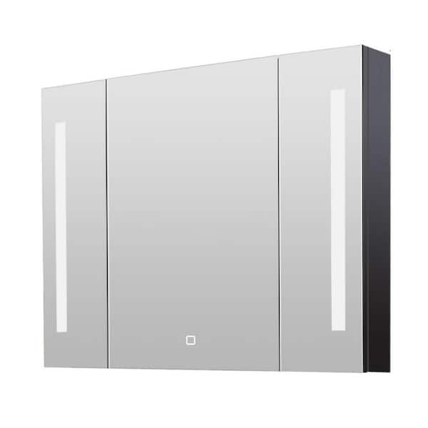 36 in. W x 26 in. H Rectangular Black Aluminum Surface Mount Medicine Cabinet with Mirror, Adjustable Light and Anti-Fog