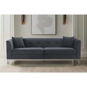 Everest 90" W Gray/Brushed Stainless Steel Fabric Upholstered 3 Seater Sofa