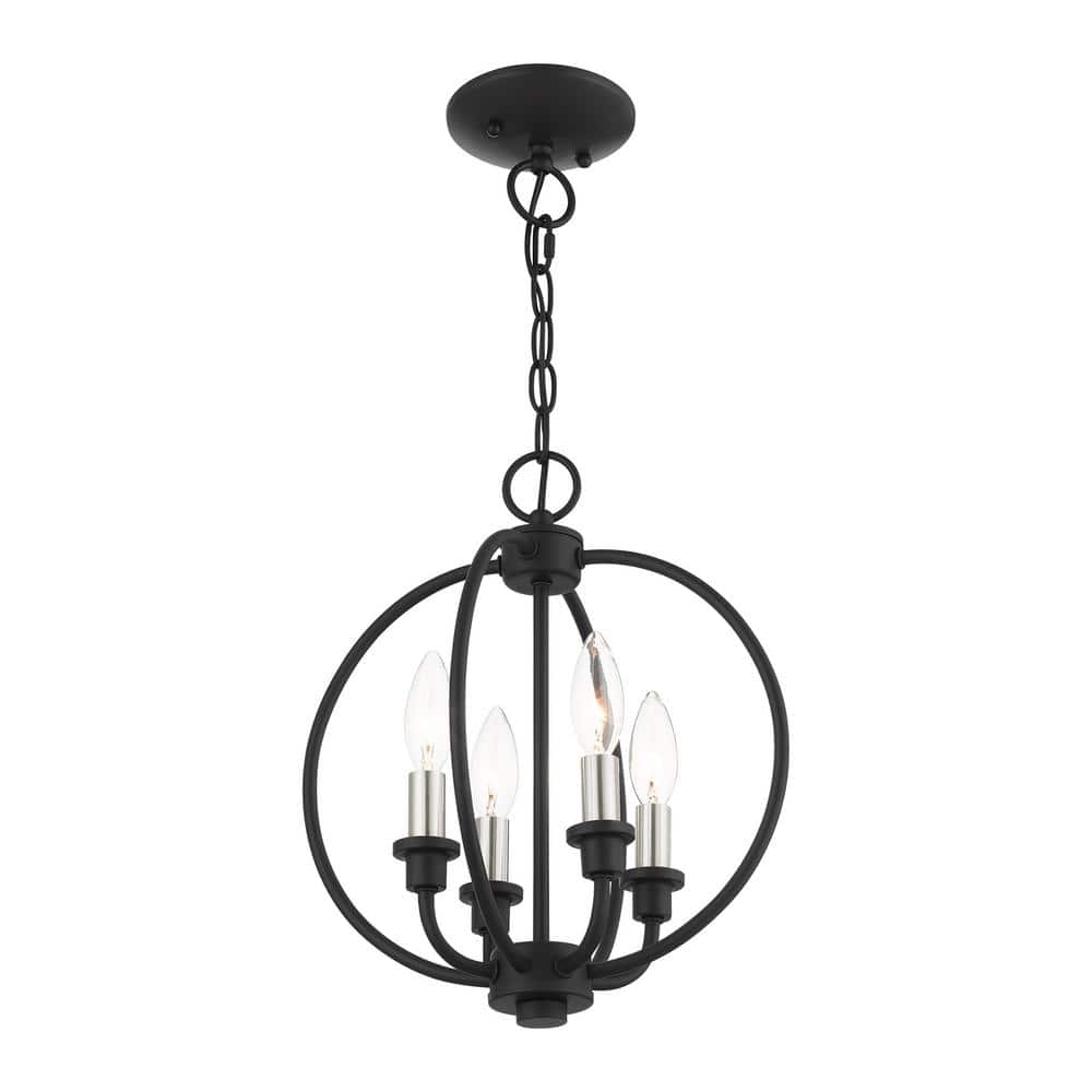 Elegant Black and Brushed Nickel 4-Light Crystal Pendant