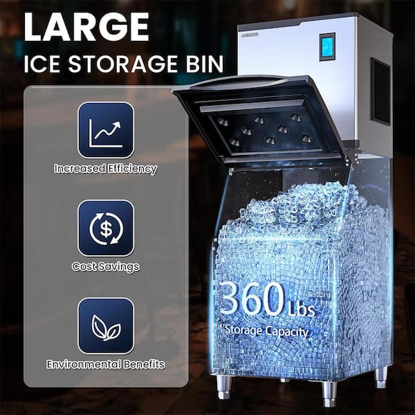 Happybuy Commercial Ice Maker Machine, 100 Lbs/24h Stainless Steel Under Counter Ice Maker With 22lbs Storage Bin, 4x8 Cubes Ready In 15 Mins, Water Filter & Scoop Included, For Bar Office