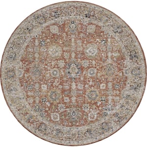 Ivy Rust 8 ft. Round Traditional Persian Area Rug