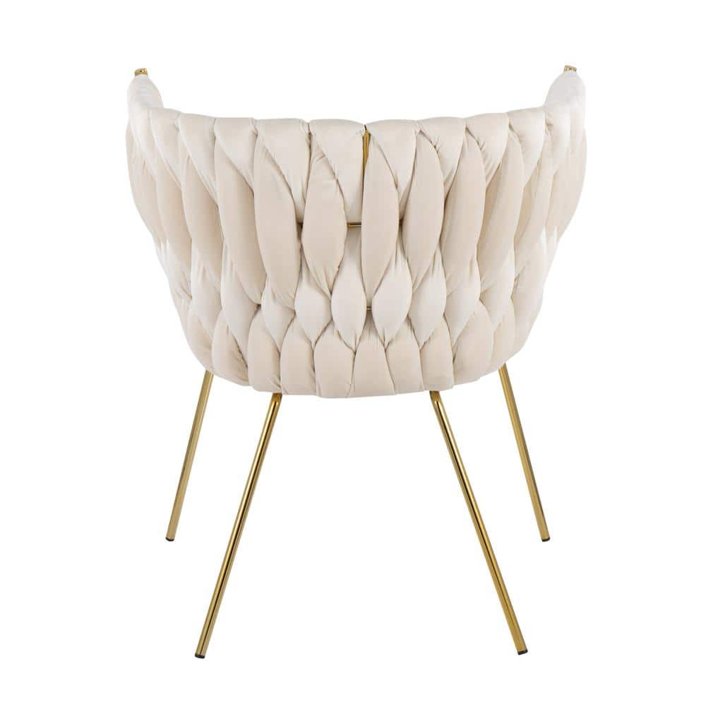 Elegant Braided Velvet Barrel Accent Chair with Gold Metal Legs