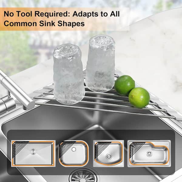 Stainless Steel Kitchen Sink Caddy Triangle Dish Drying Rack Sponge Holder for Sink Corner Storage, Silver