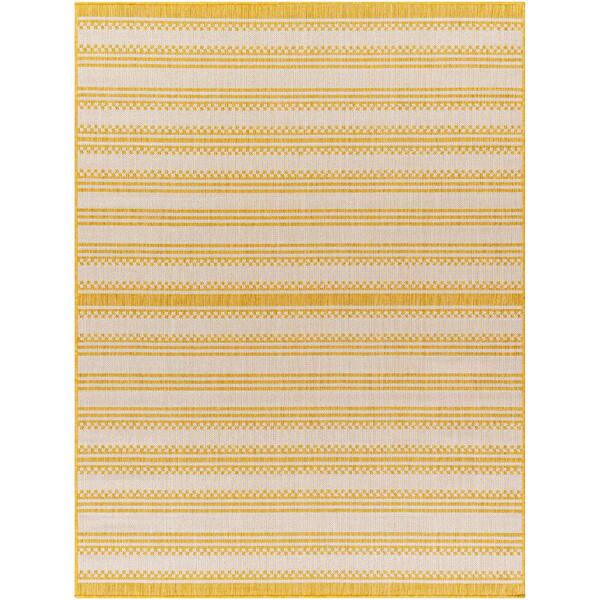 Livabliss Long Beach Yellow/Cream Stripe 8 ft. x 10 ft. Indoor/Outdoor Area Rug