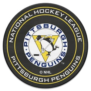 NHL Retro Pittsburgh Penguins Black 2 ft. Round Hockey Puck Area Rug