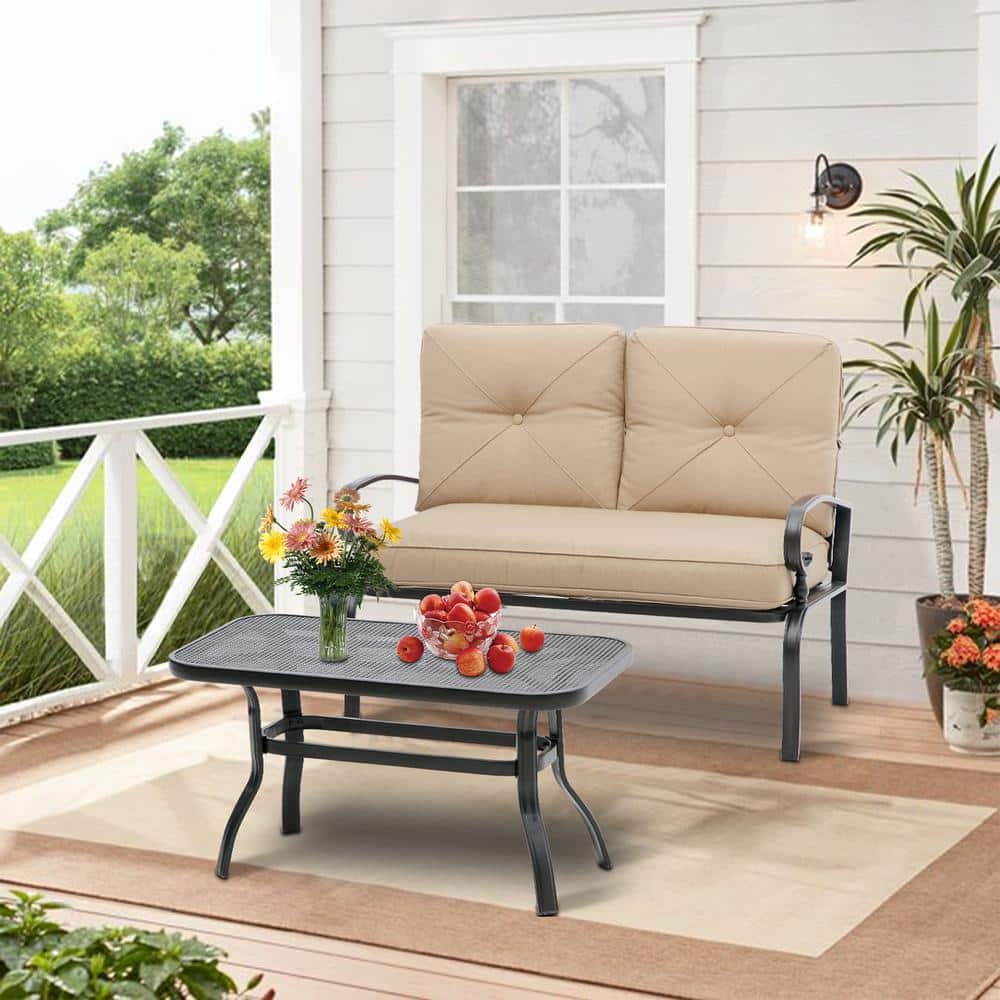 2-Piece Metal Patio Conversation Seating Set with Brown Cushions price history on PriceWatchPro