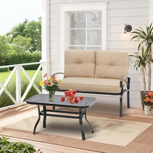 2-Piece Metal Patio Conversation Seating Set with Brown Cushions