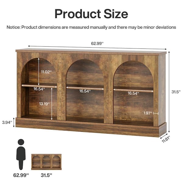 Benjamin 63 in. Long Rustic Brown Rectangle MDF Console Table with Storage Shelves, Narrow Sofa Table Entryway Table