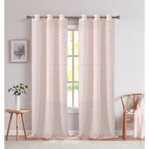 Ariana Modern 3D Feather Diamonds Textured Designed Sheer Curtain Panel Pair 38" W in. x 86" L in. inches in Blush