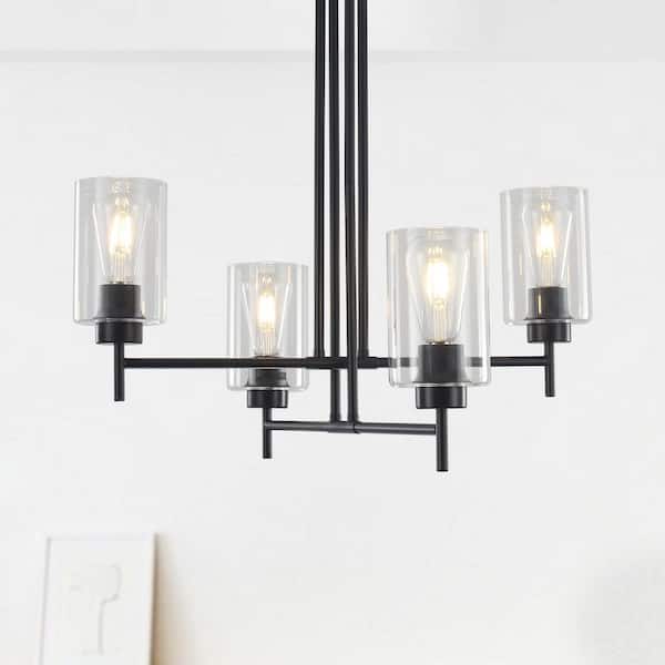 ZJVAIVE 4-Light Modern Black Hanging Linear Chandelier Lighting Fixture with Glass Shaded for Kitchen Island