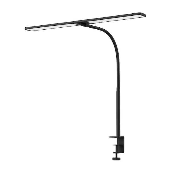 23.6 in. Black LED Clip-On Desk Lamp, Double Head Adjustable Architect Light with Eye Protection for Home Office