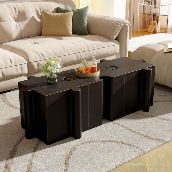 Bblythe Modular Puzzle 3-Piece Indoor/Outdoor Copper Concrete MGO Patio Side Table Set, Interlocking Design