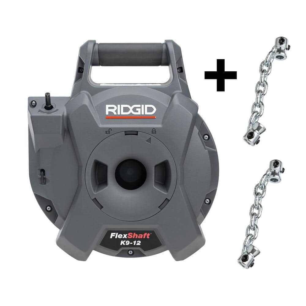 RIDGID K9-12 FlexShaft Wall-to-Wall Drain Cleaner, 1/4 in. x 30 ft. plus 2,  Single Smooth Replacement Chain Knocker Bundle HD77693-74978+2 - The Home 
