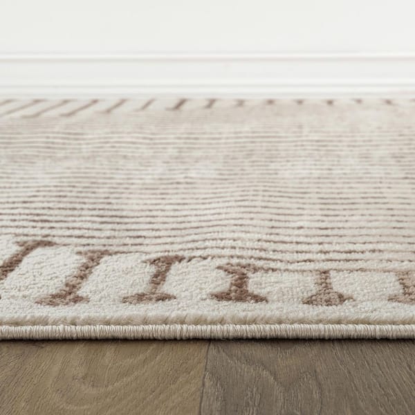 Modern Geometric Area Rug Beige 2 ft. 3 in. x 12 ft. Runner Rug