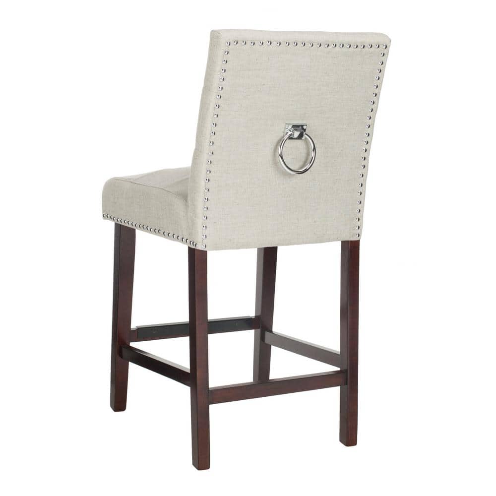 Light Grey Tufted Linen Counter Stools with Chrome Nail Head Trim