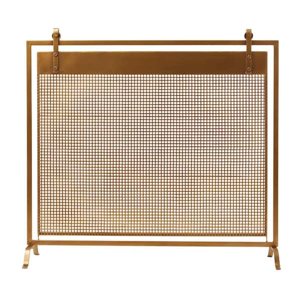 Litton Lane Copper Metal Suspended Grid Style Netting Single-Panel Fireplace Screen with Bolted Detailing