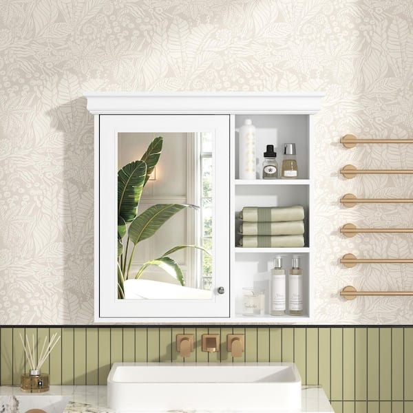 30 in. W x 28 in. H White Rectangular Surface Mounted Medicine Cabinet with Mirror