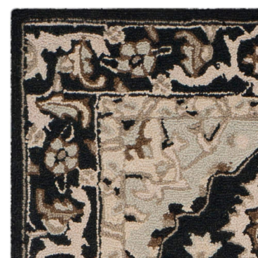 Black Floral Hand Hooked Wool Runner Rug