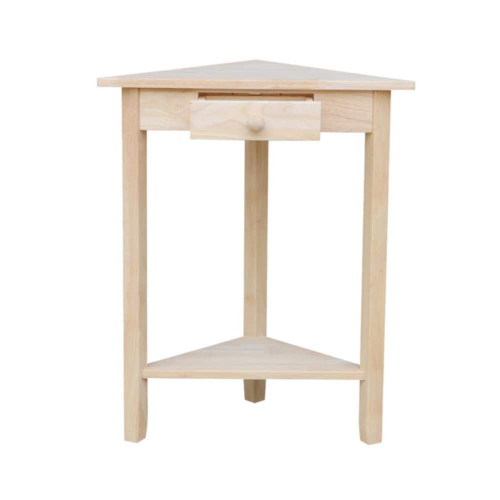 Classic Unfinished Solid Parawood Corner End Table with Storage