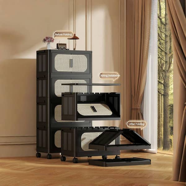 Seafuloy Black 39.57 in. H 4-Tiers Folding Collapsible Storage