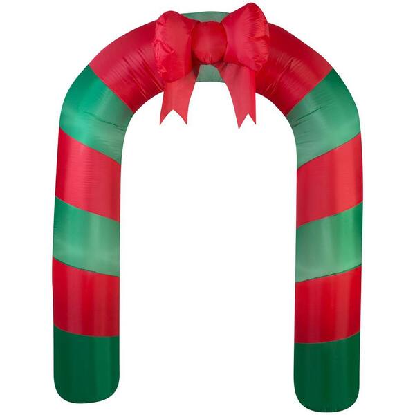 Home Accents Holiday 75.59 in. W x 24.80 in. D x 90.16 in. H Lighted Inflatable Archway Red Green Striped with Bow