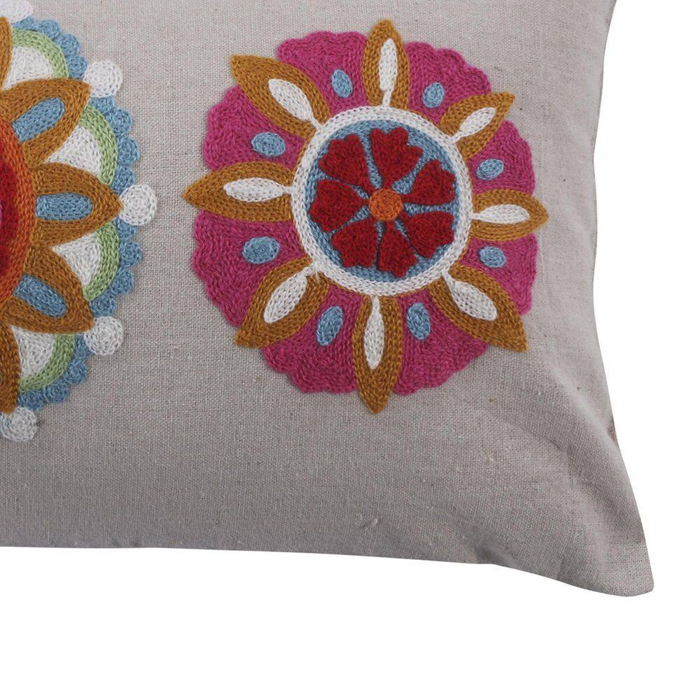 Boho Chic Embroidered Floral Medallion Rectangular Pillow