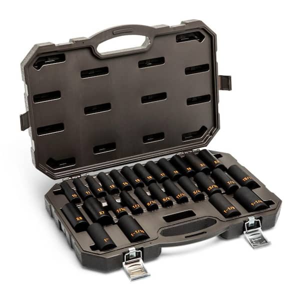 1/2 in. Drive 6-Point SAE/Metric Hi-Viz Deep Impact Socket Set (27-Piece)