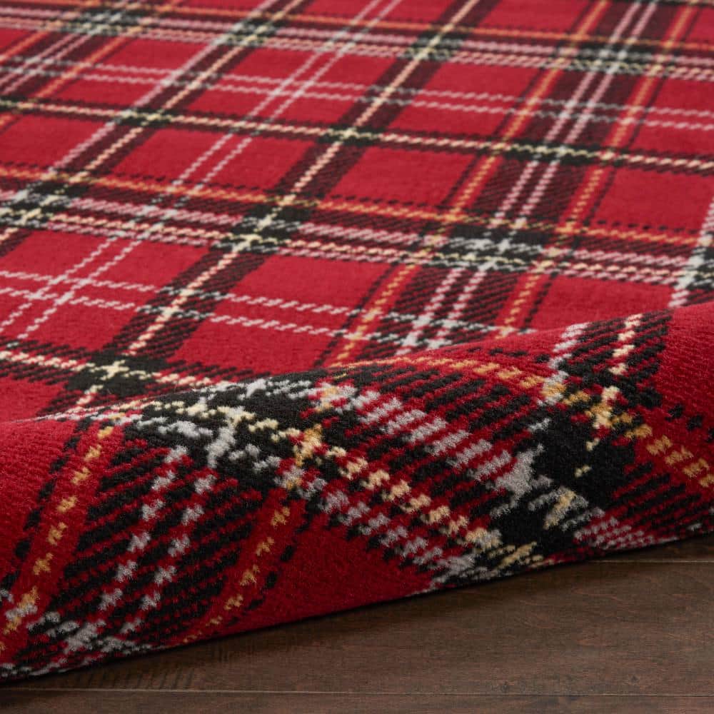 Red Plaid Rectangular Synthetic Area Rug 7' x 10'