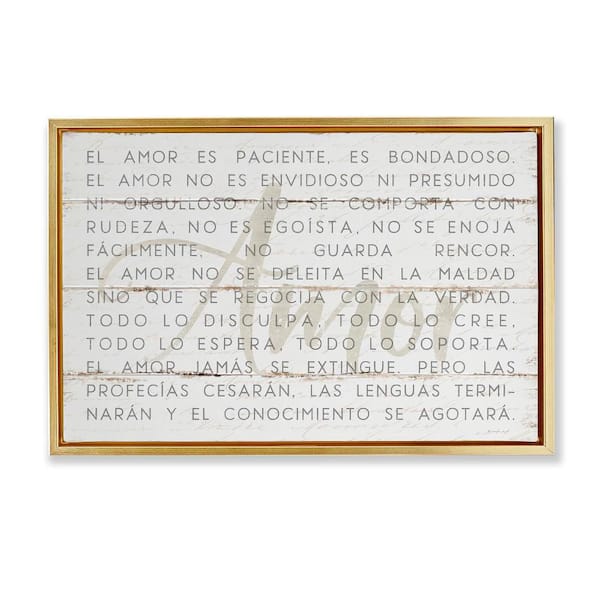 Stupell Industries Love is Inspirational by Jennifer Pugh Gold Floater Frame Typography Graphic Art Print 21 in. x 31 in.