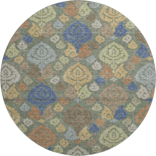 Mayfield Premium Machine Washable Abstract AMF2460 Basil 8 ft. x 8 ft. Round Rug