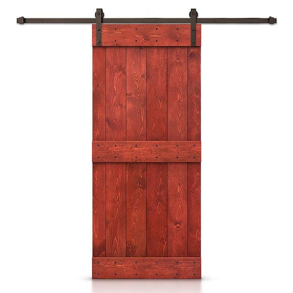 CALHOME Mid-Bar 20 in. x 84 in. Cherry Red Stained DIY Wood Interior Sliding Barn Door with Hardware Kit