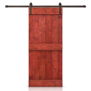 Mid-bar Series 36 in. x 84 in. Pre-Assembled Cherry Red Stained Wood Interior Sliding Barn Door with Hardware Kit