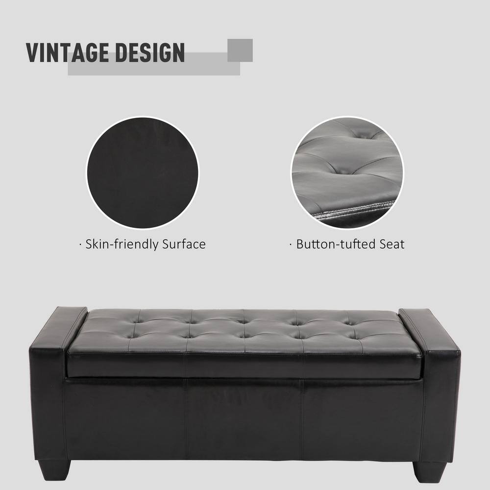Black Faux Leather Tufted Storage Bench with Ample Space