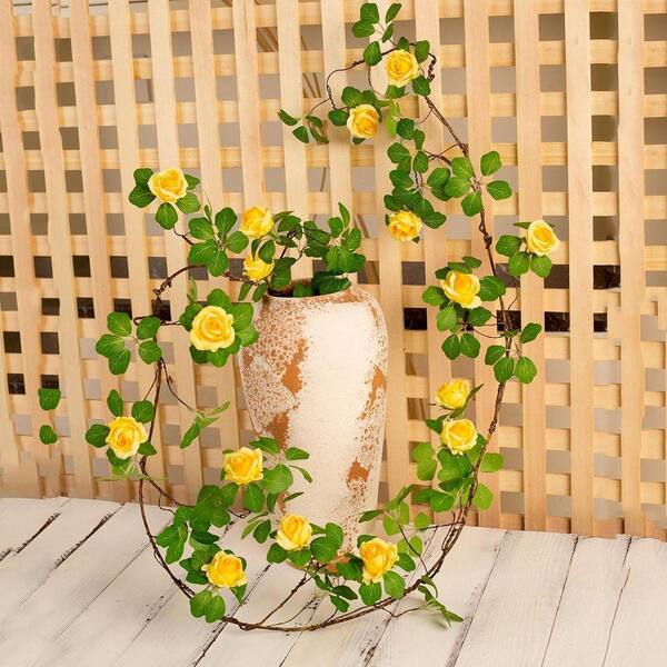 2-Pack 6 ft. Yellow Bendable Artificial Rose Flower Garland