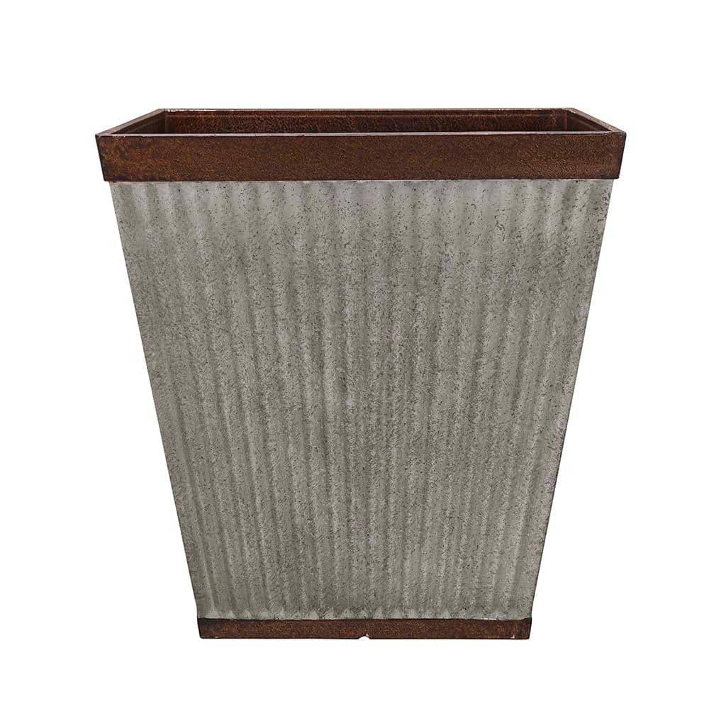Southern Patio Set 3 Urne Quadrate In Resina Rustica Per Fiori: Fioriere Grandi Da Esterno/Interno (56L) Con Finitura Zinco Antiruggine