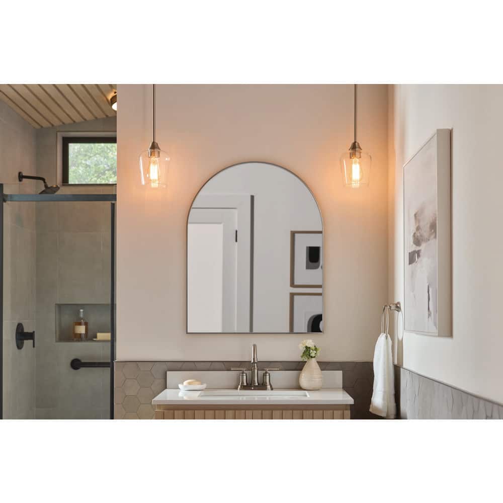24 in. W x 30 in. H Arched Framed Wall Bathroom Vanity Mirror in Brushed Nickel price history on PriceWatchPro