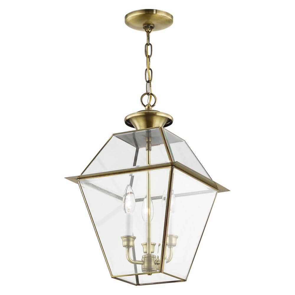 Antique Brass 3-Light Pendant with Clear Beveled Glass