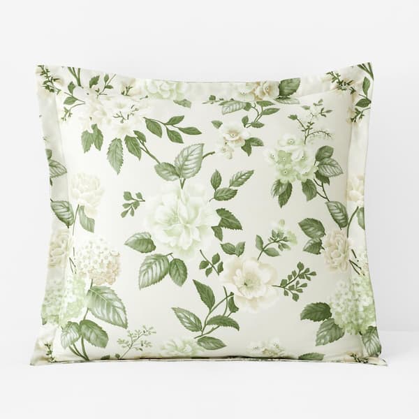 The Company Store Legends Hotel Green Multi Blooming Flowers Wrinkle-Free Sateen Euro Sham