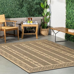 Zina Tribal Banded Charcoal 6 ft. 7 in. x 9 ft. Indoor/Outdoor Area Rug