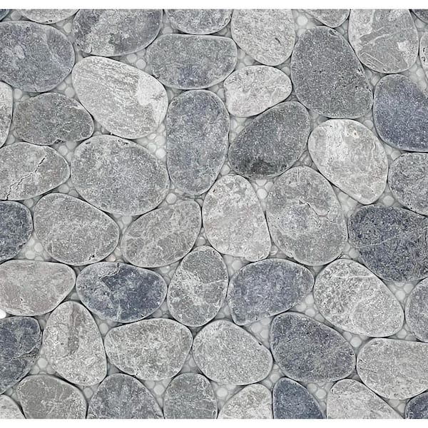 CRUZ BAY STUDIO Pebble Grey Blend Tumbled 4 in. x 6 in. Marble Mosaic Tile Sample