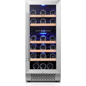 Dual Zone 15 in. 28-Bottles Built-In Wine Cooler Refrigerator 40-65°F Frost-Free w/ Safety Lock and 5 Removable Shelves