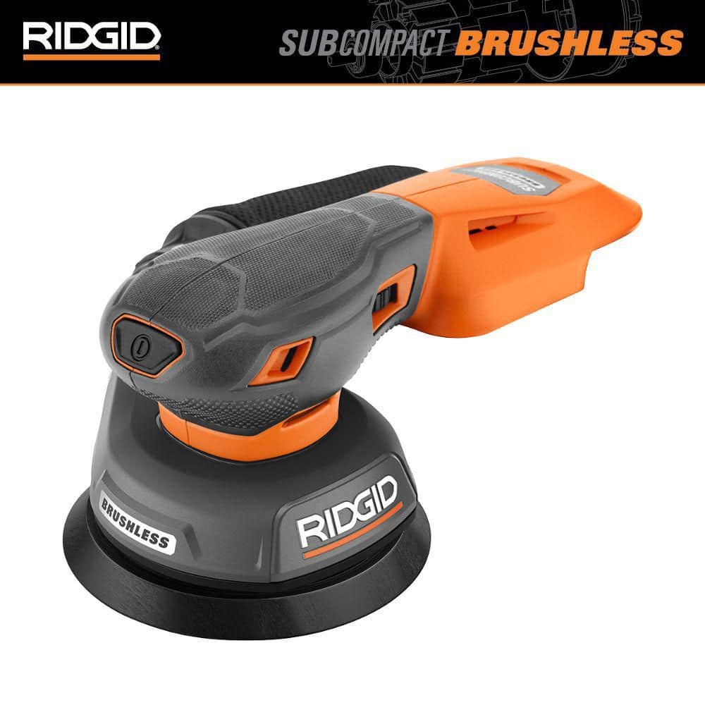 RIDGID 18V SubCompact Brushless Random Orbit Sander with 18V (2) 4.0 Ah Batteries and Charger Kit