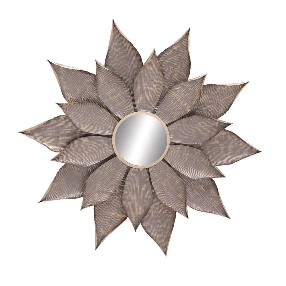 Sunburst Metal Wall Mirror in Light Brown 49" Diameter