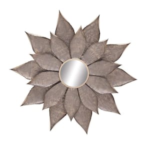 49 in. x 49 in. Starburst Round Framed Light Brown Wall Mirror