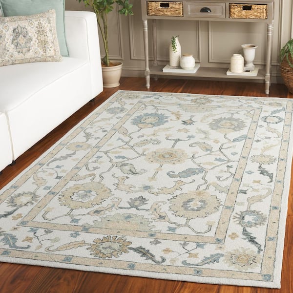 Metro 9 ft. x 12 ft. Ivory/Beige Geometric Ornate Border Area Rug
