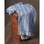 Ridgeline Royal Blue 50 in. x 60 in. Cotton Striped Fringe Throw
